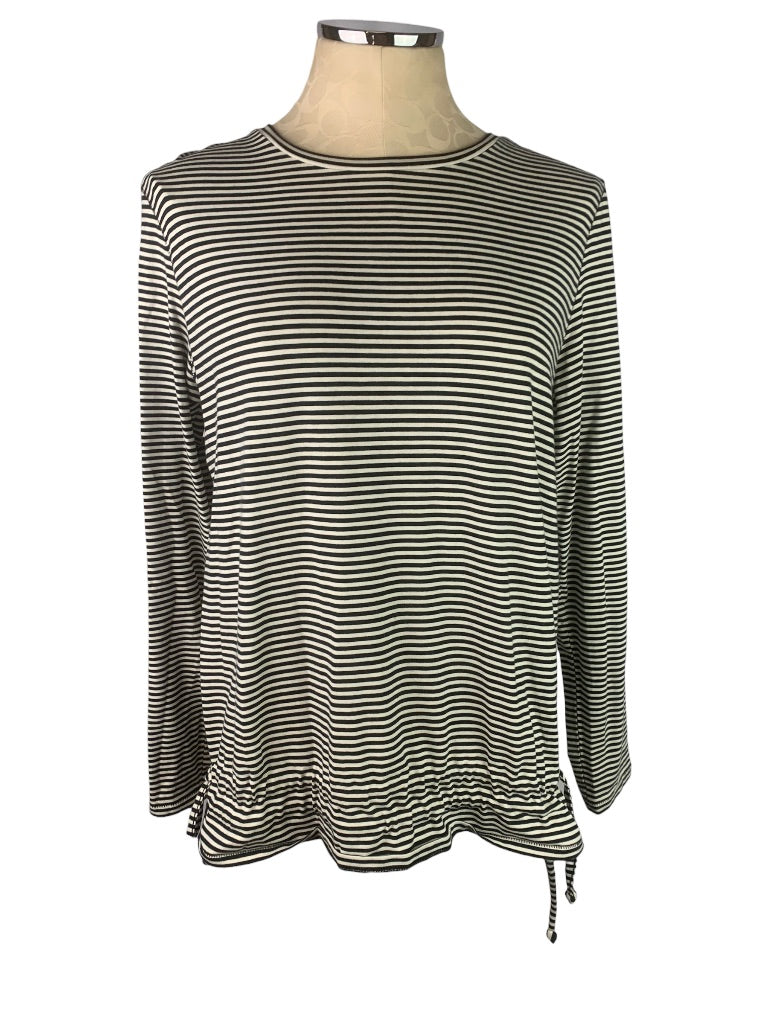 XS AnyBody Black White Stripe Women's Long Sleeve Tshirt Drawstring Hem