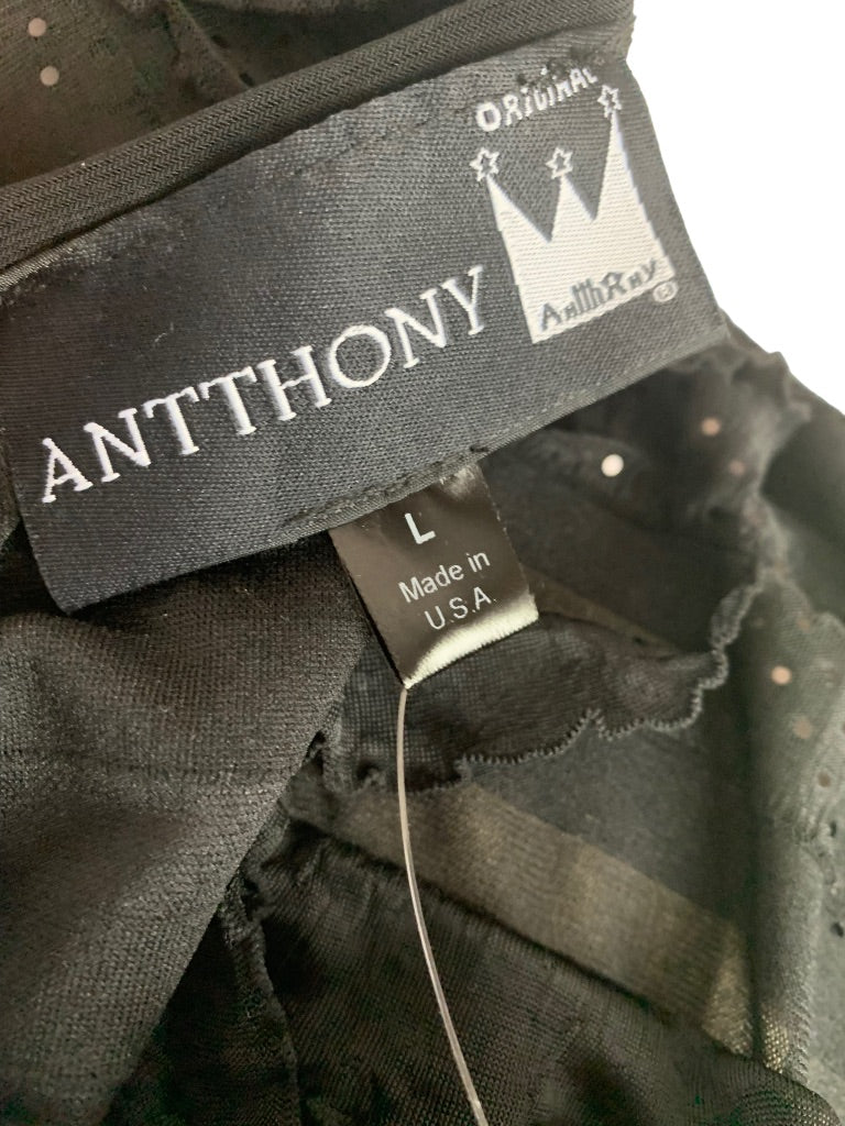 Large Antthony Women's New Black Short Sleeve Ruffle Sparkle Pullover Blouse