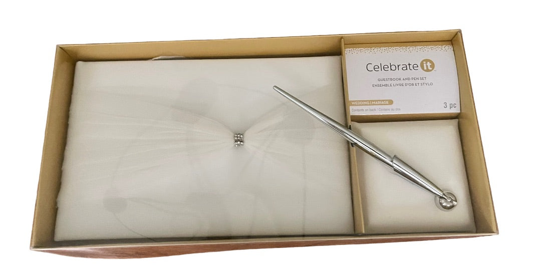 Celebrate It Wedding Guestbook and Pen 3 Piece Set NIB