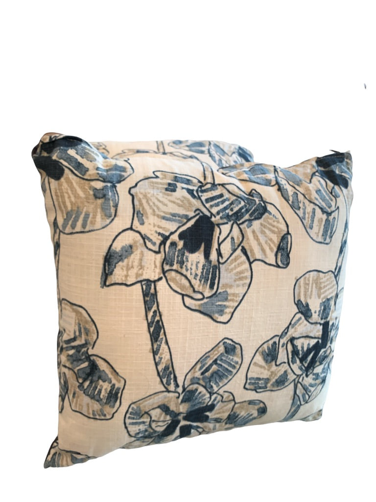 Set of 2 Accent Throw Pillows Blue Cream Floral 18" Square