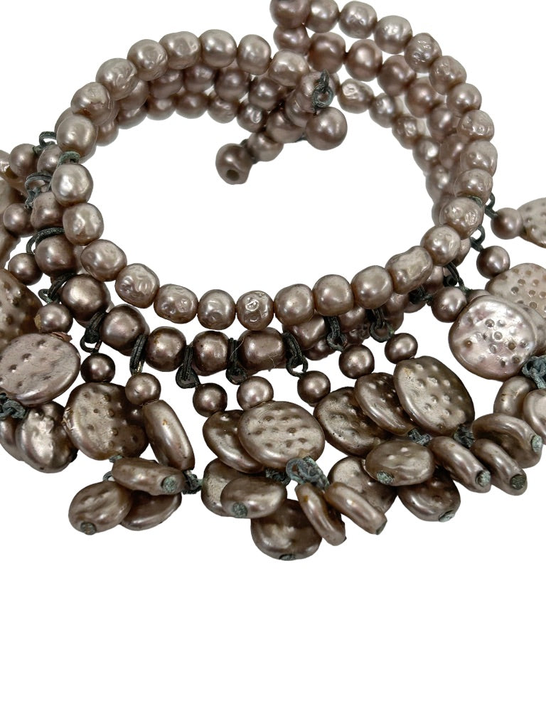 Cuff Bracelet Beaded Design Painted Metallic Brown Color Acrylic Beads Wire Adjustable Fit