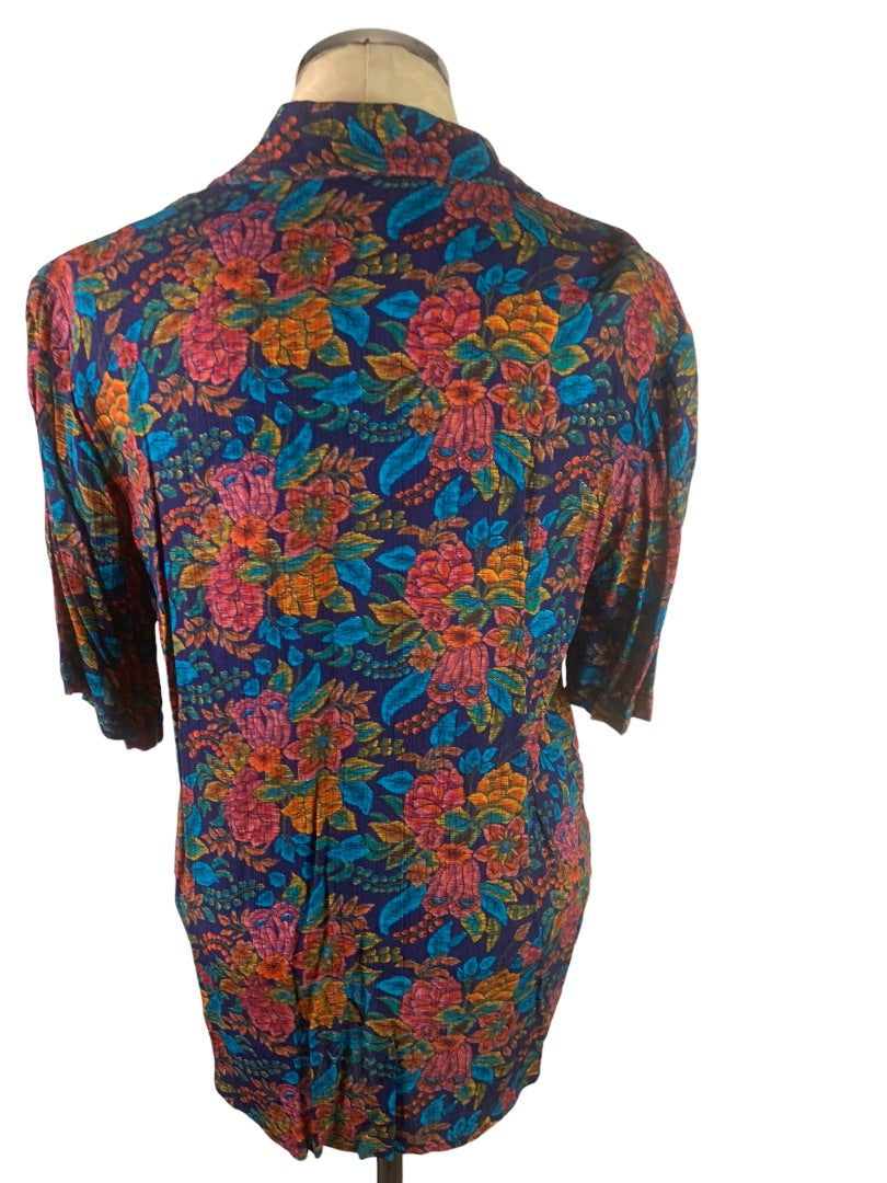 10P Surburban Petites Women's Vintage 80s Short Sleeve Button Up Blouse Floral