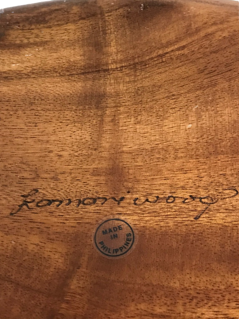 Signed Wooden Chip and Dip Bowl Philippines Shell Shape 13" x 8.5"