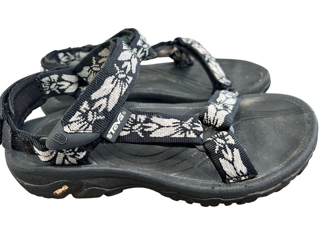 6 Teva Women's Hurricane 4 Sport Sandals Black White Floral Adjustable