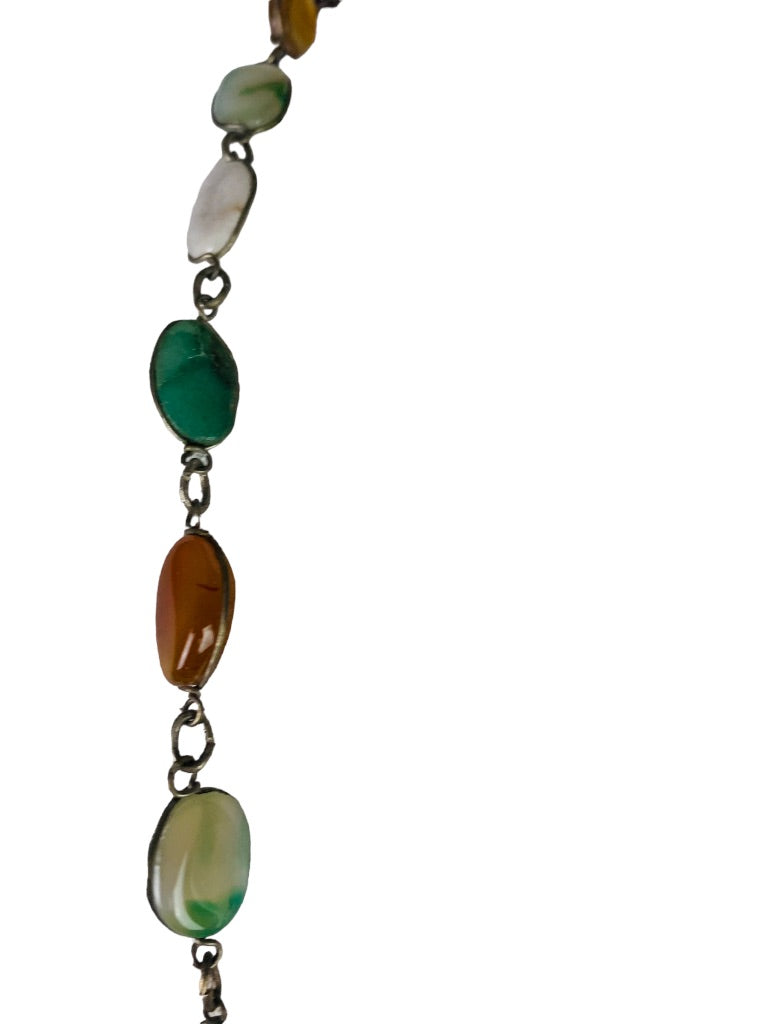 Vintage 28" StoneSilvertone Necklace Overhead Orange Green Natural Stone
