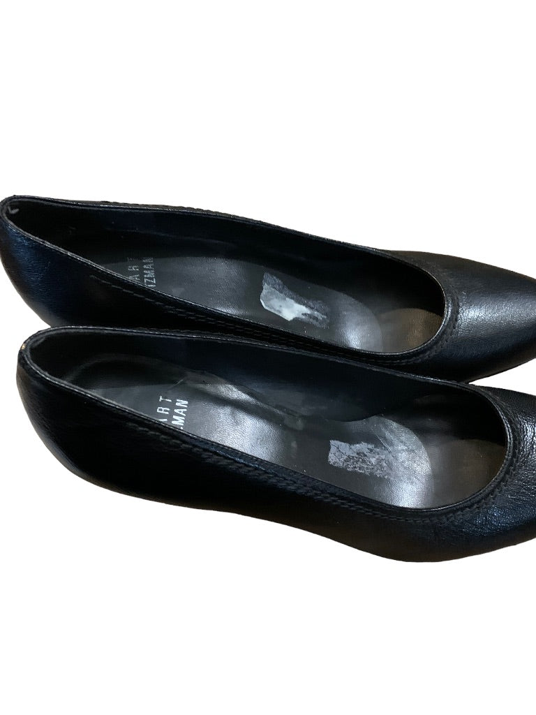 8.5M Stuart Weitzman Black Leather 3 3/4" Platform Heels A257400