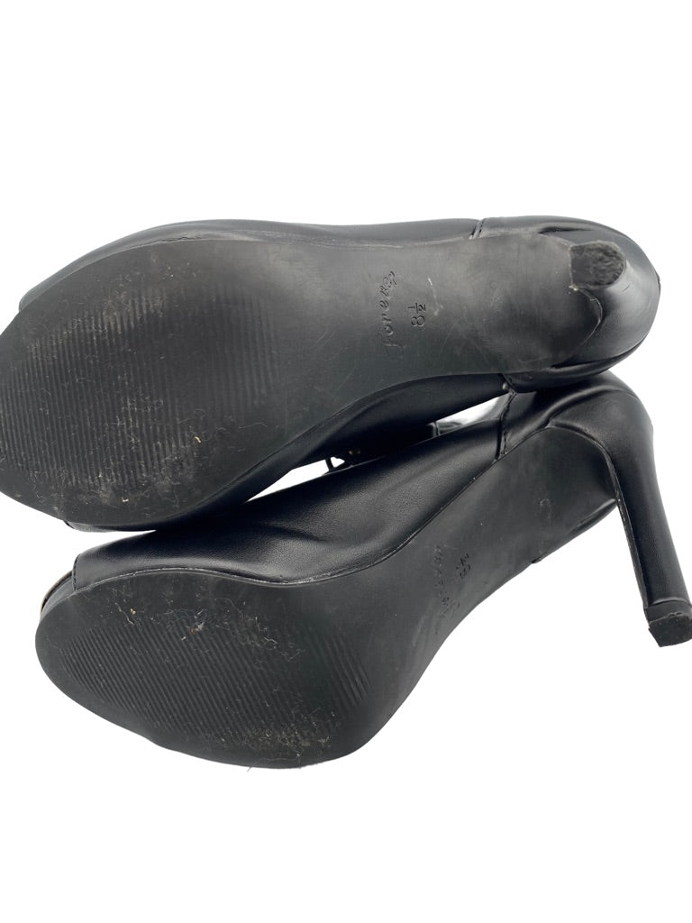 8.5M Forever Women's Black 4.5" Stiletto Heel Lace Up Peep Toe