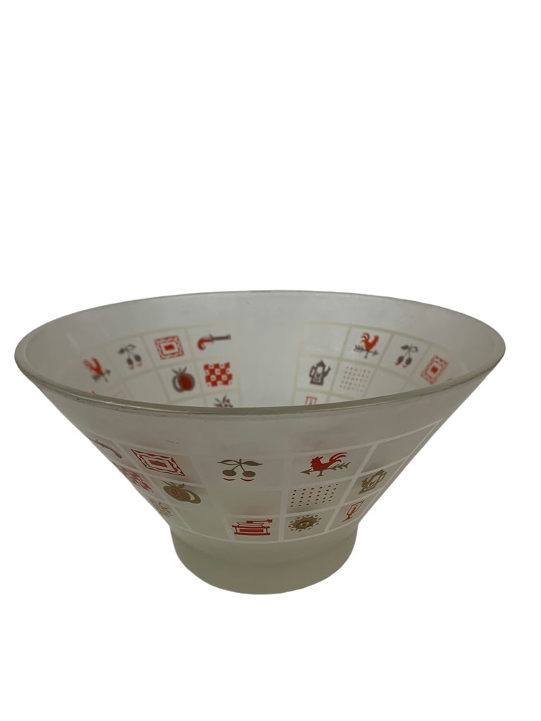 Vintage Hazel Atlas Frosted Glass Midcentury 11" Salad Bowl