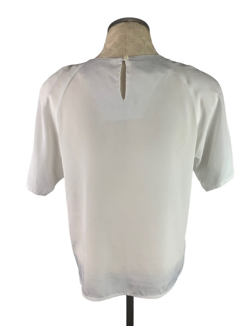 10P Petite Impressions Women's Vintage 90s Short Sleeve Pullover White Blouse