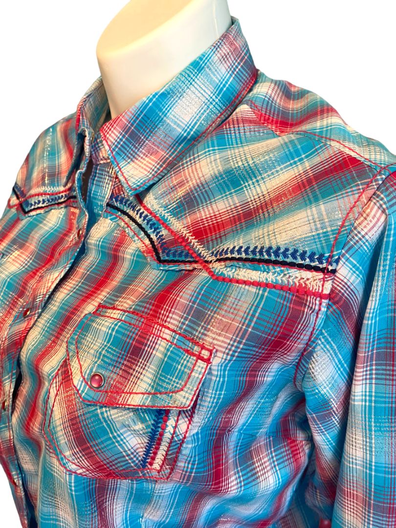 XXL Ariat Women's Plaid Western Snap Front Shirt Rockabilly Metallic Accent