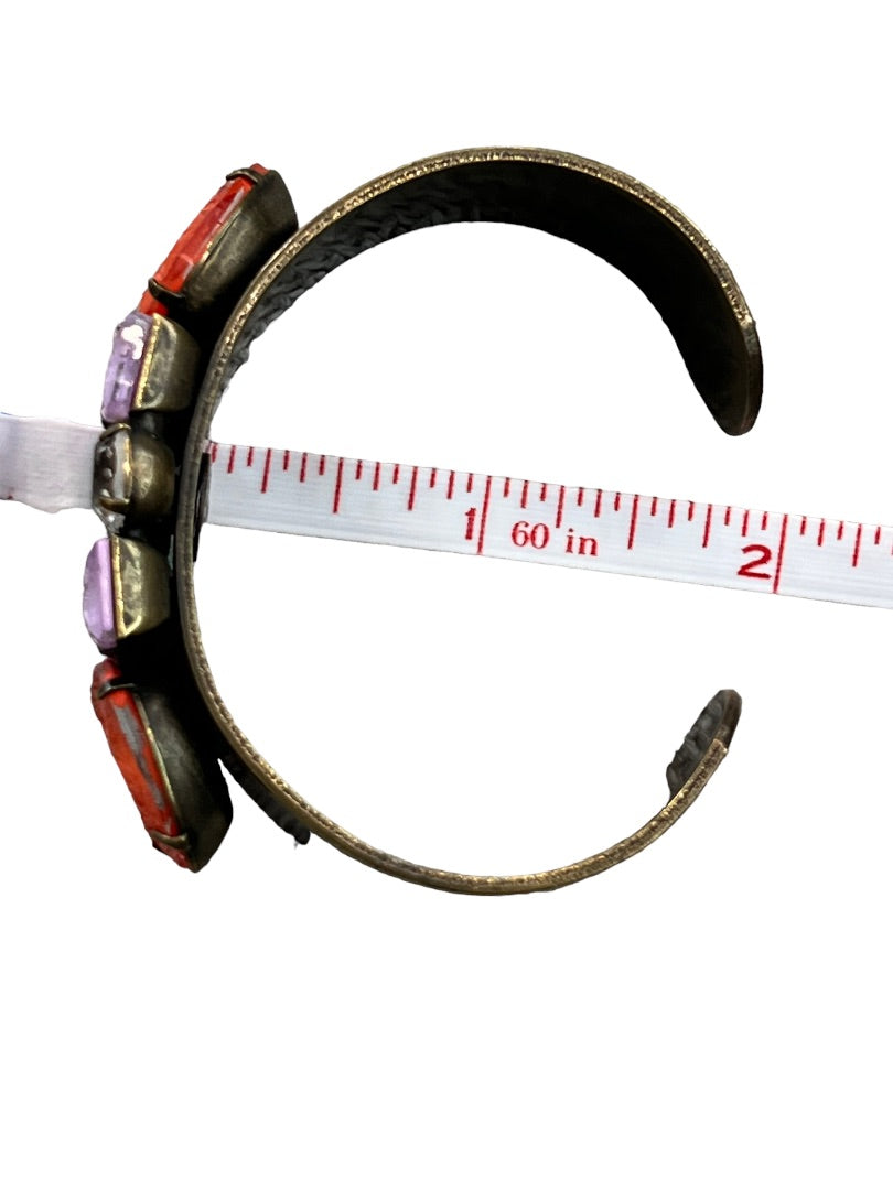 Loren Hope Vintage Brass Cuff Bracelet Statement Rhinestone