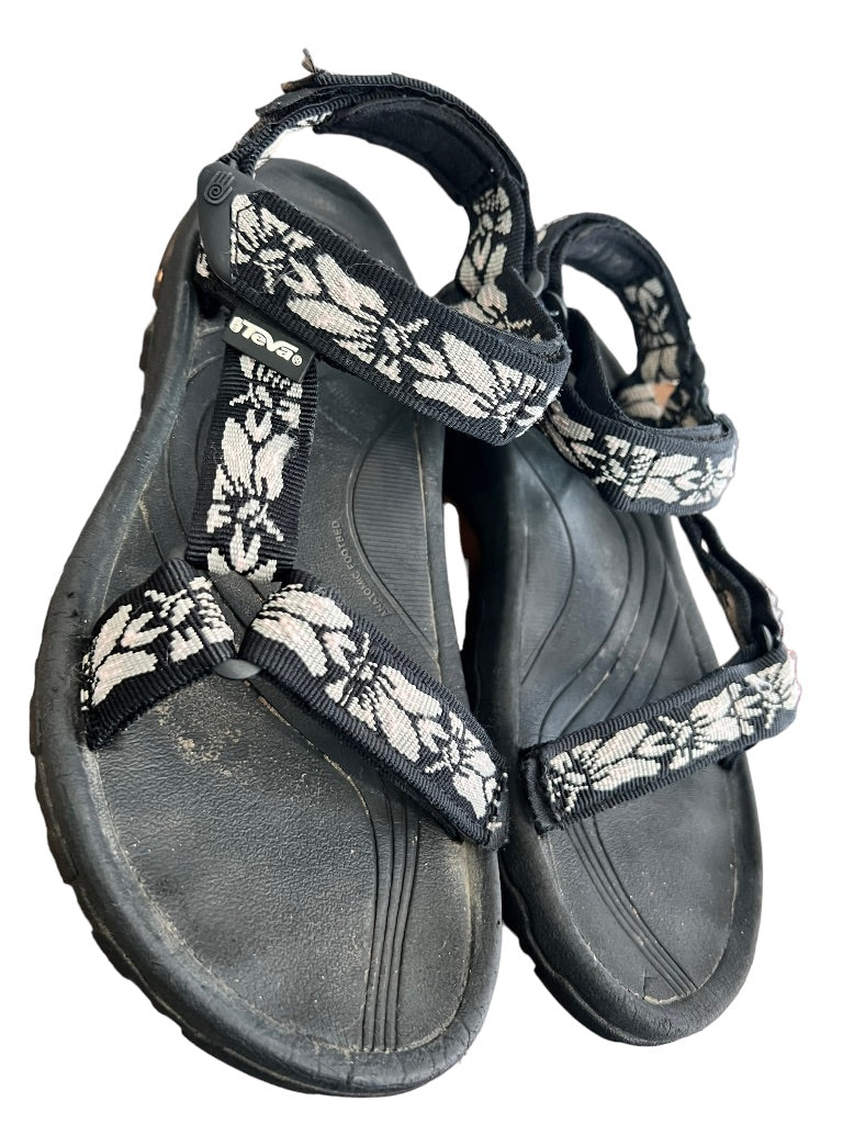 6 Teva Women's Hurricane 4 Sport Sandals Black White Floral Adjustable