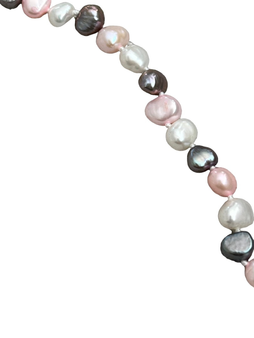 Freshwater Multicolor Pearl Necklace and Earrings Set Pink Gray White Dangle Earring