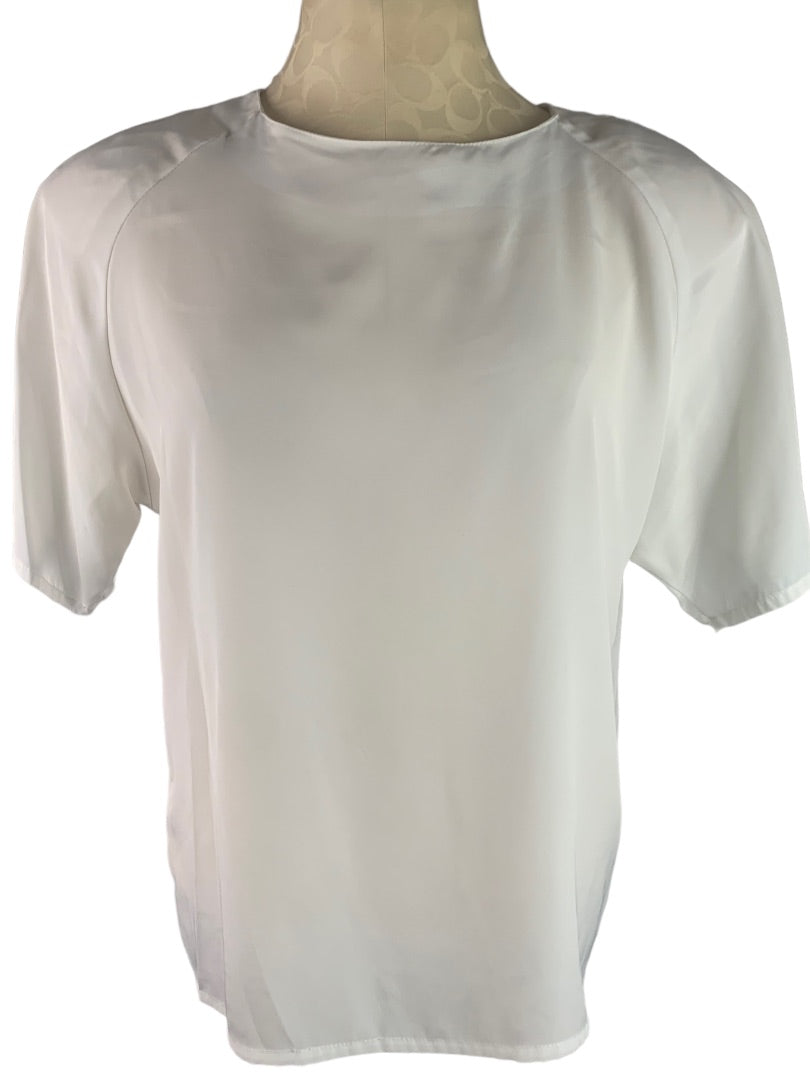 10P Petite Impressions Women's Vintage 90s Short Sleeve Pullover White Blouse