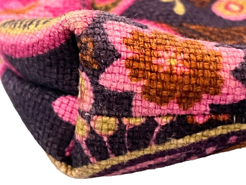 Spartina Pleated Wristlet in Purple Floral Linen 6.5" x 4.25"