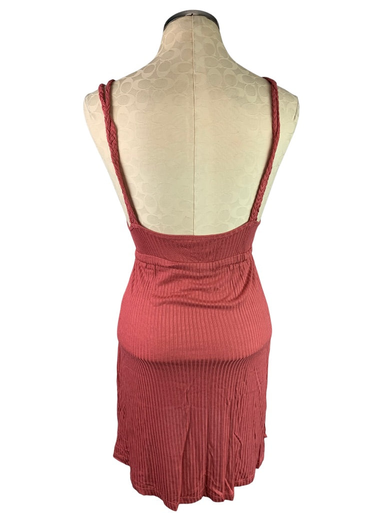 Small Lagaci Dark Pink Jersey Knit Sundress Braided Strap Short Slightly Sheer