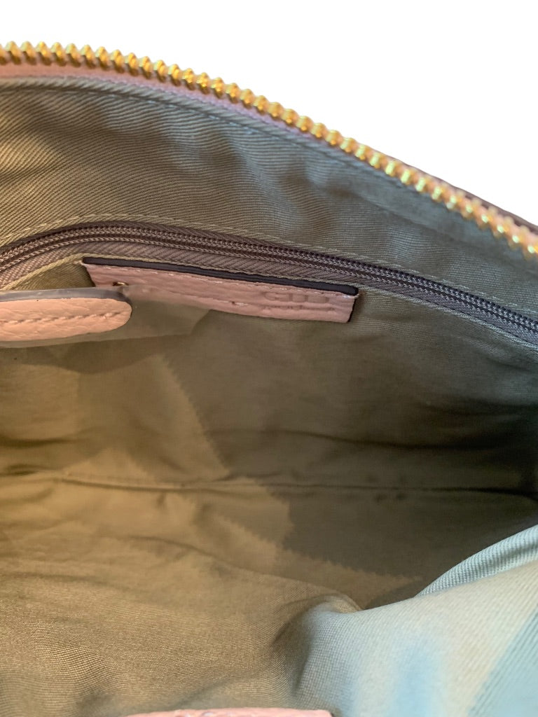 G.I.L.I. New Beige Pebbled Genuine Leather Lined Zip Pouch Tassel 10 x 7"