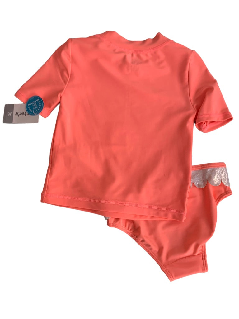 3T Carter's New Girls 2 Piece Swimsuit Bright Coral Mermaid Theme UPF50+ Sun Protection