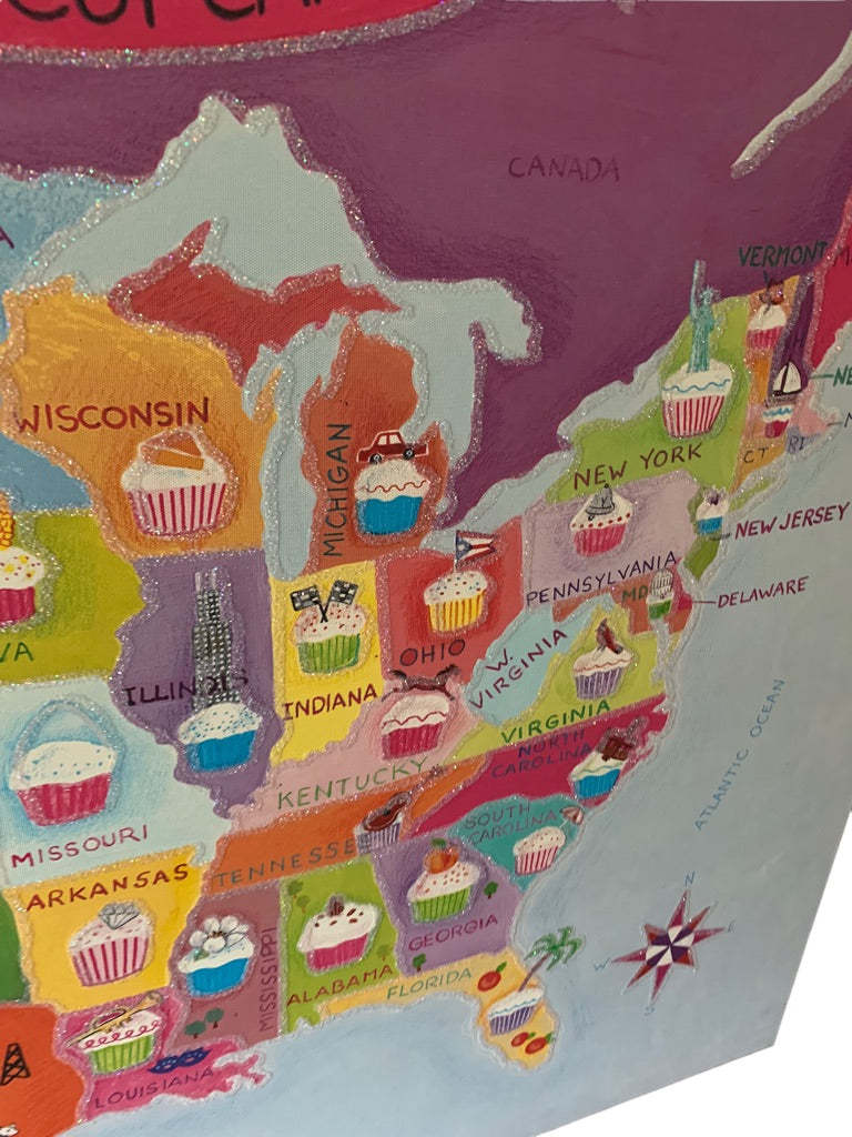 "United States of Cupcakes" Youth Stretched Canvas Wall Hanging Decor Art 36" x 24"