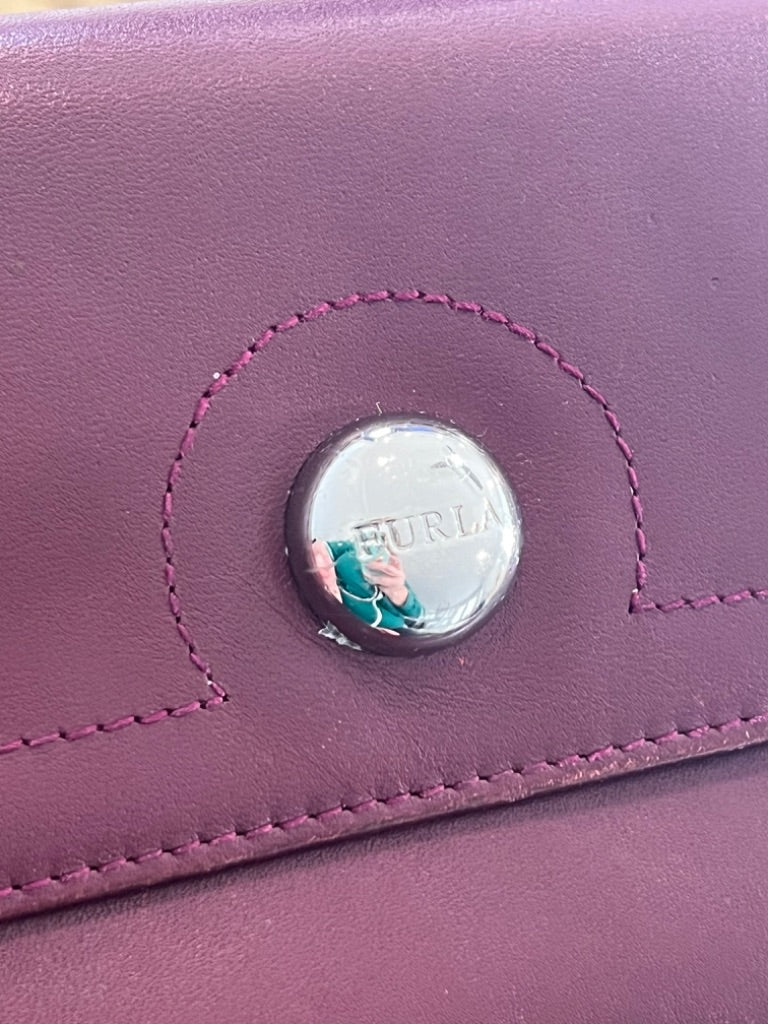 Furla Burgundy Leather Trifold Wallet Merlot 4 5/8" x 4 1/8"