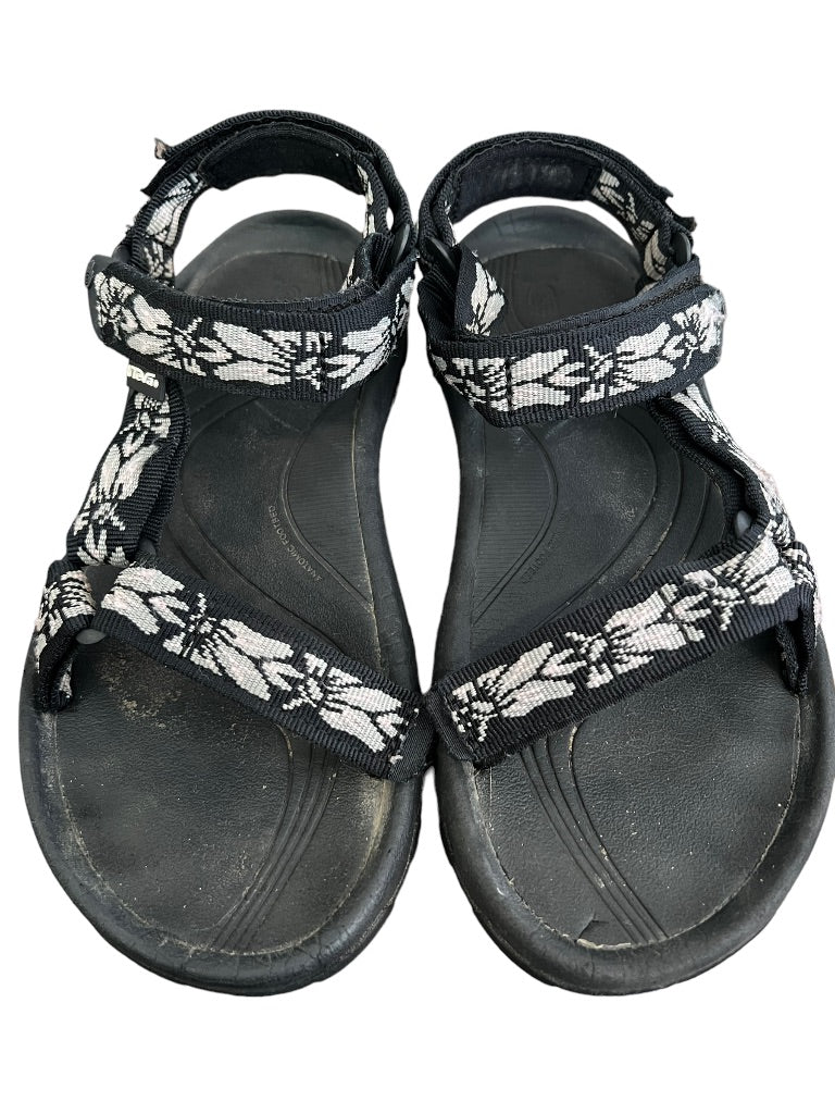 6 Teva Women's Hurricane 4 Sport Sandals Black White Floral Adjustable