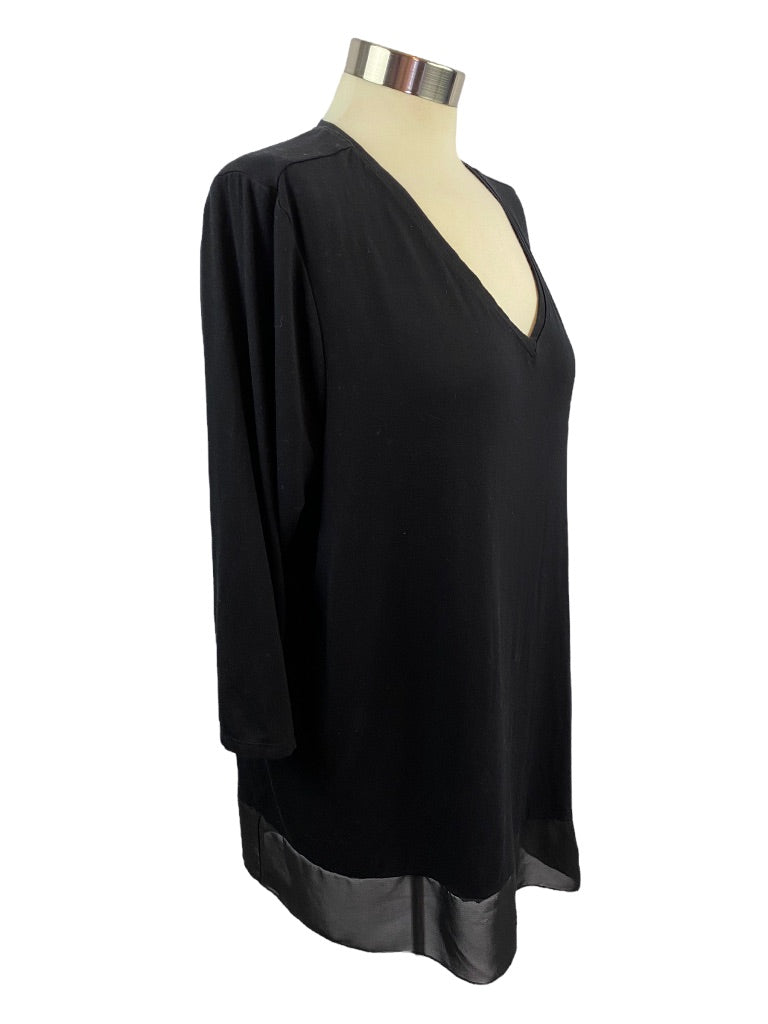 18/20 Lane Bryant Women's Black V-Neck Shirt Flounce Hem Pullover Top
