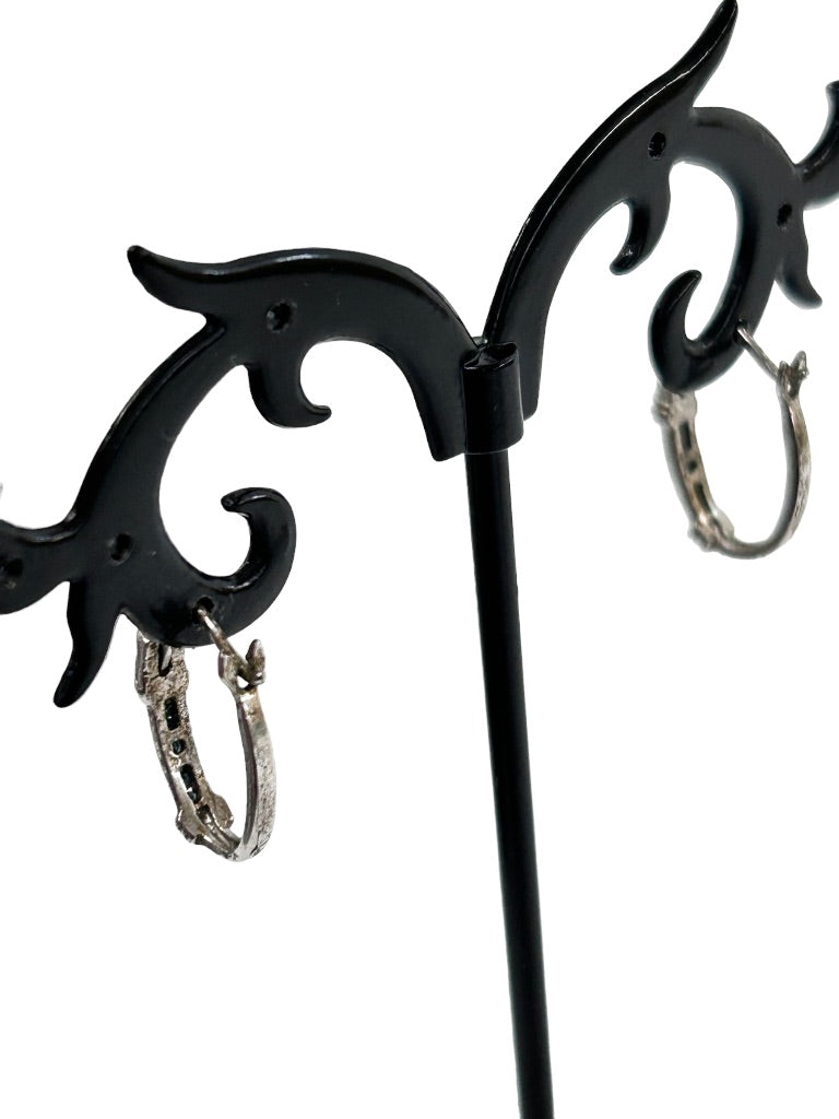 Very Delicate Silvertone Hoop Latch Back 5/8" Blue Stones