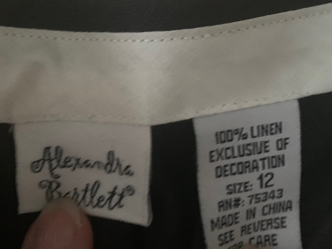 12 Alexandra Bartlett Women's New Black Linen Crop Pants Butterfly Embroidered
