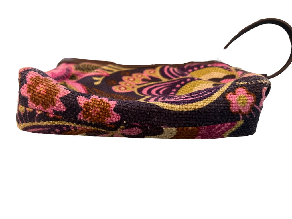 Spartina Pleated Wristlet in Purple Floral Linen 6.5" x 4.25"