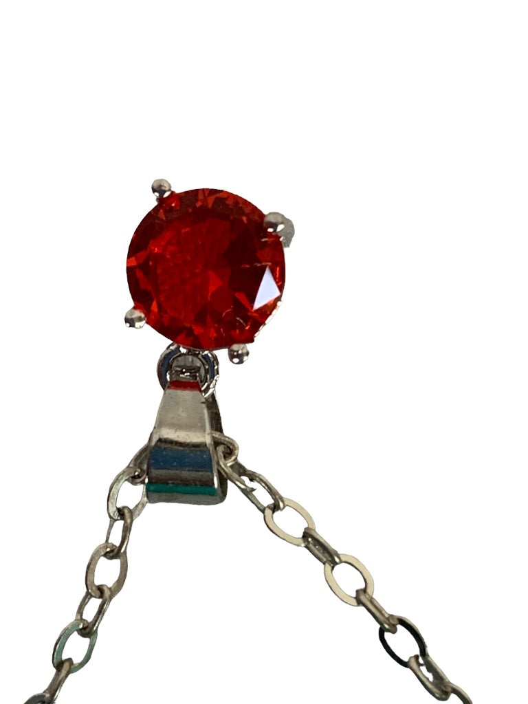 Princess Cruises Silvertone Red Crystal 19" Necklace Teadrop Pendant