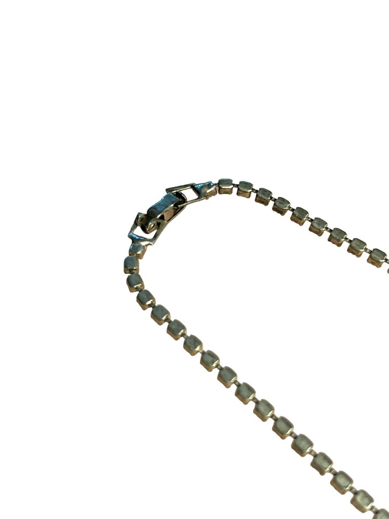 Vintage Rhinestone Silvertone Necklace 16" Formal Weddding Prom