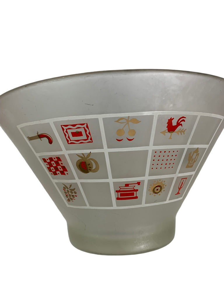 Vintage Hazel Atlas Frosted Glass Midcentury 11" Salad Bowl