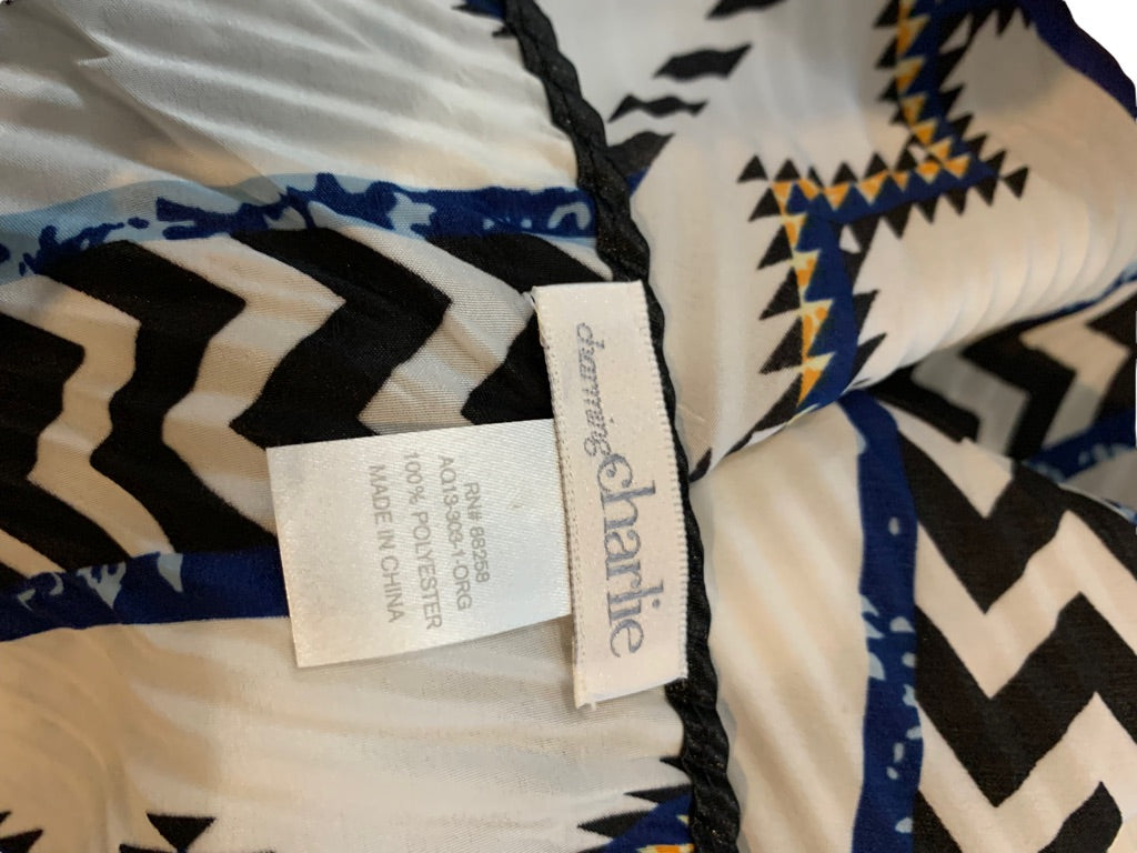 Charming Charlie White Navy Blue Scarf Shawl Crinkle Fabric 28 x 70"