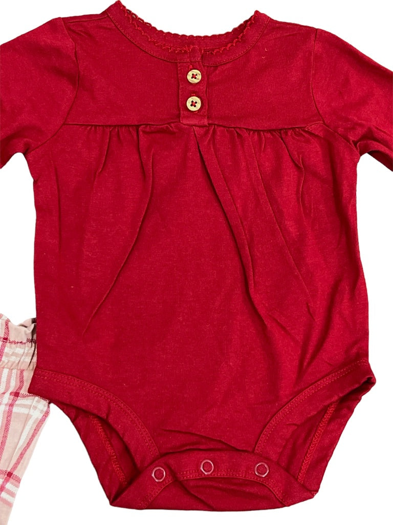 3M Carter's Baby Girls 2 Piece Pant Set Pink Maroon Bodysuit and Plaid Pants