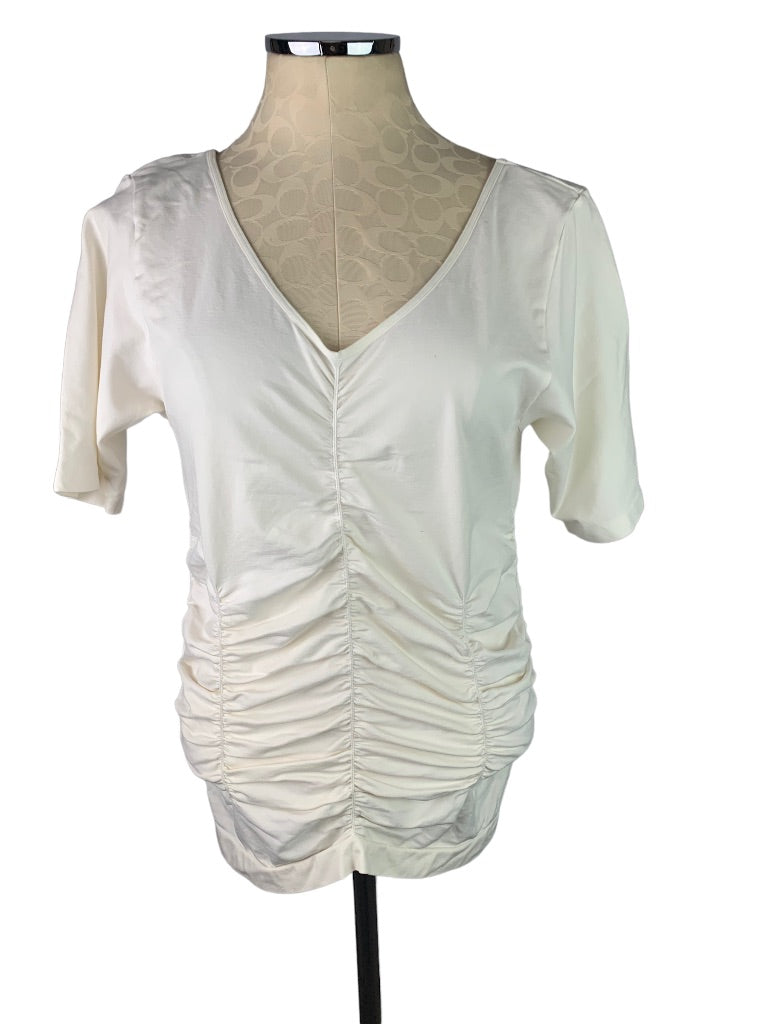 1X Legacy Ivory Women's Activewear Ruched V-Neck Shirt Short Sleeve