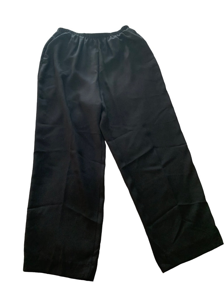 14P Leslie Fay Petite Women's Black Lightweight Slightly Sheer Pull On Pants Pockets