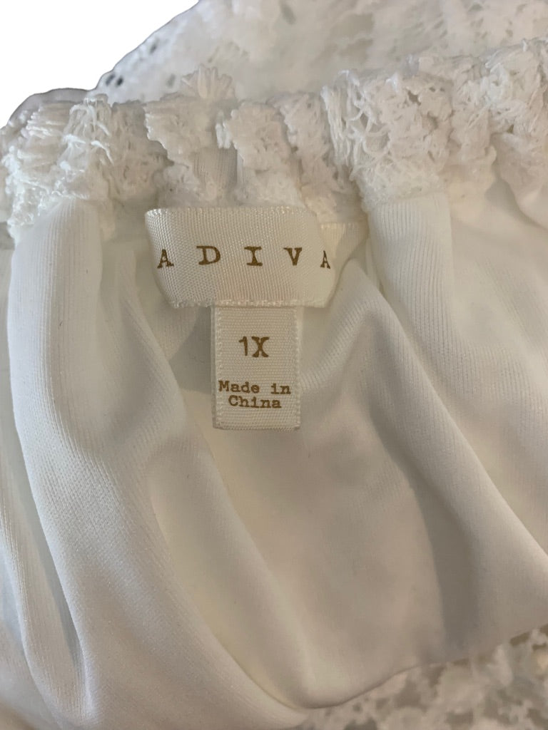 1X Adiva Women's White Lace Lined Short Sleeve Off the Shoulder Blouse