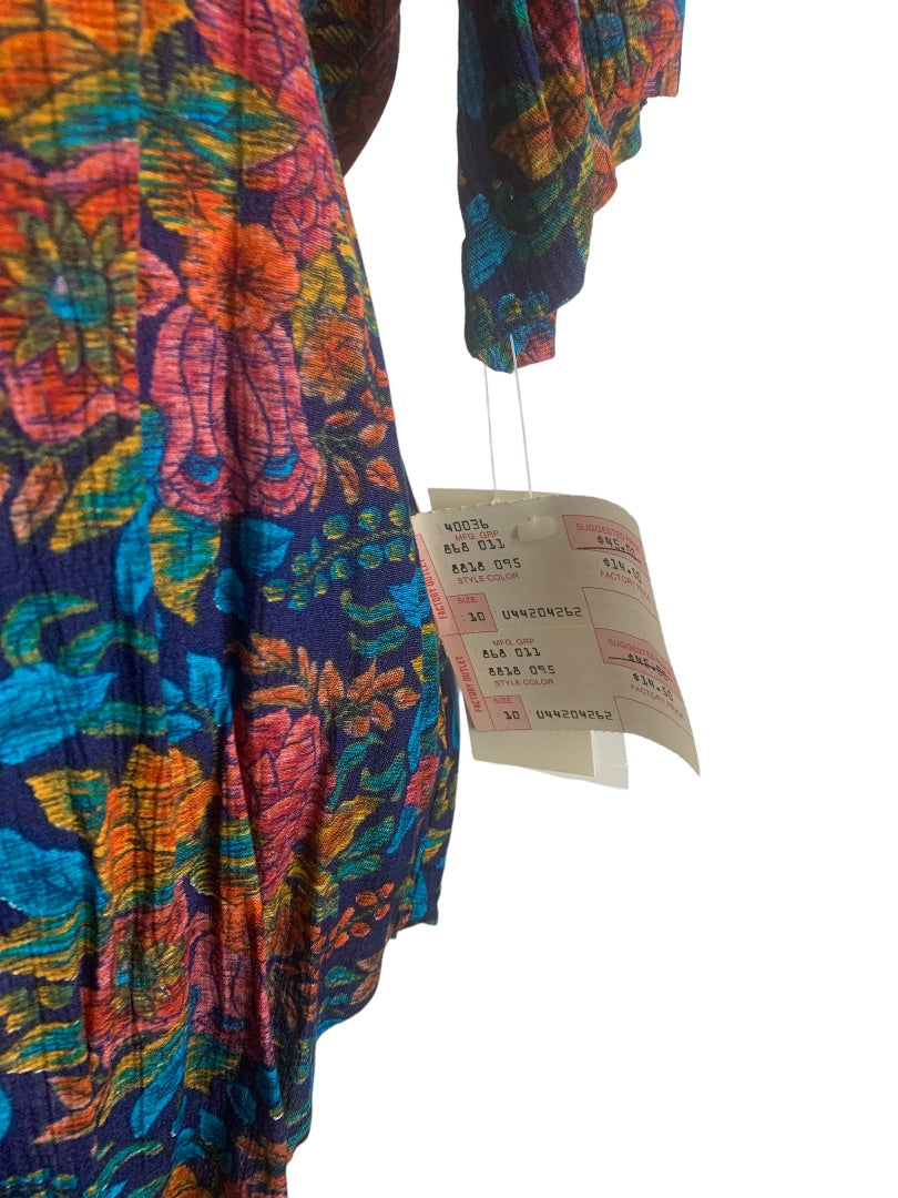 10P Surburban Petites Women's Vintage 80s Short Sleeve Button Up Blouse Floral