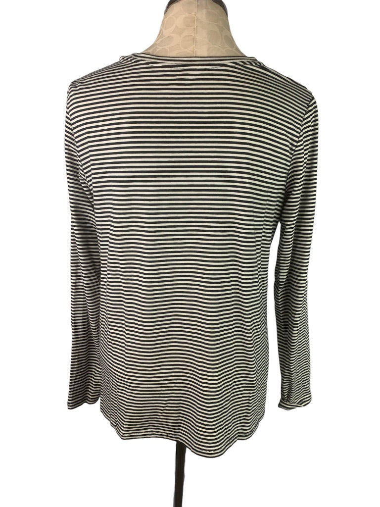 XS AnyBody Black White Stripe Women's Long Sleeve Tshirt Drawstring Hem