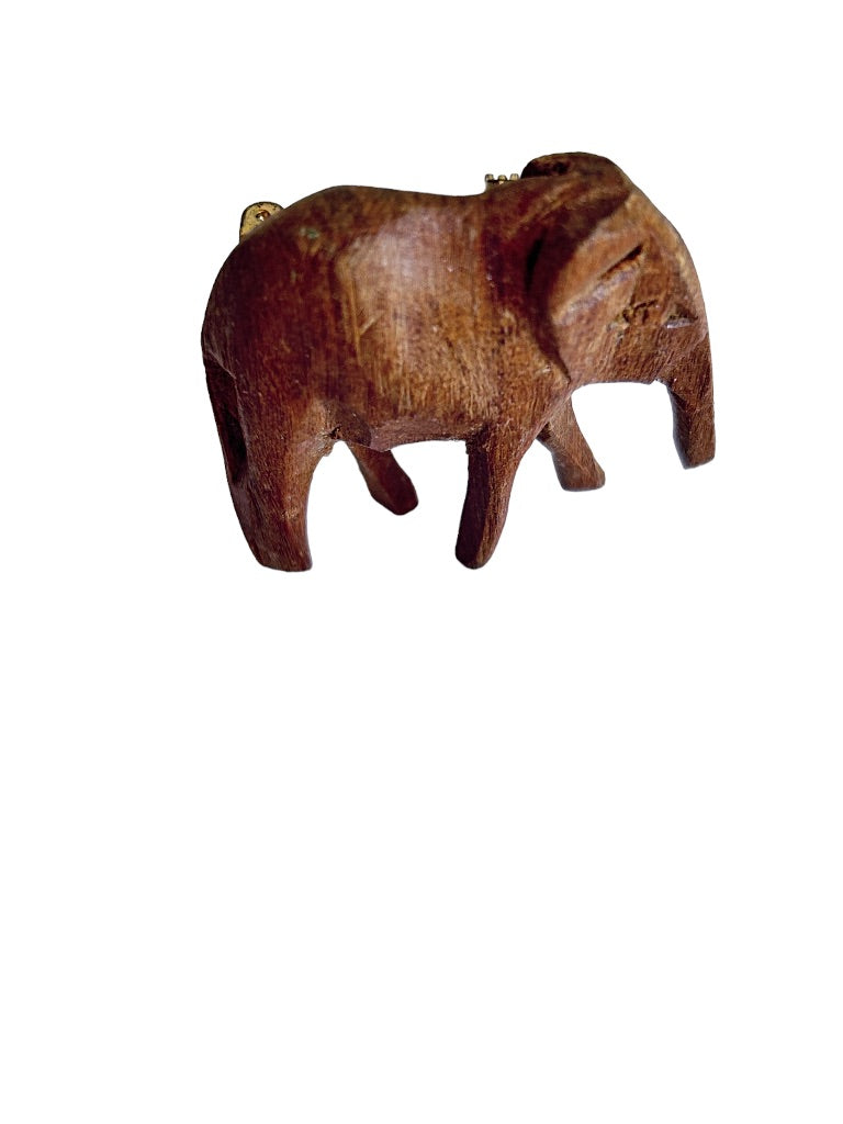 Wooden Brown Elephant Brooch Pin 1.5" Figural