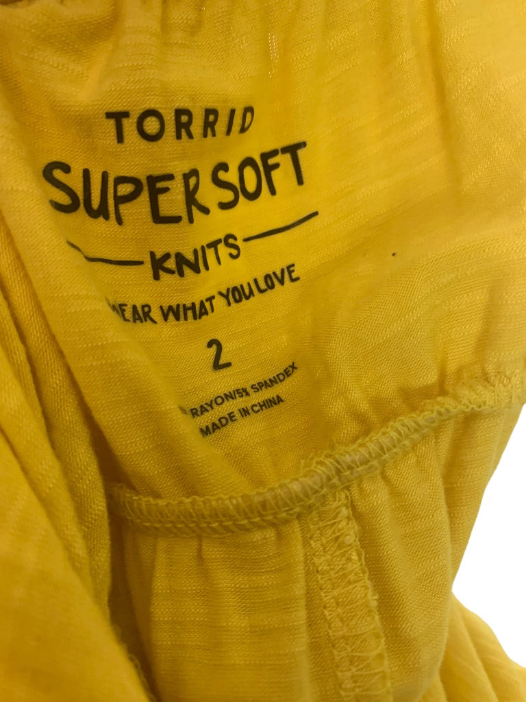 2X Torrid Women's Yellow Ruffle Strap Tank Top Sleeveless Jersey Knit