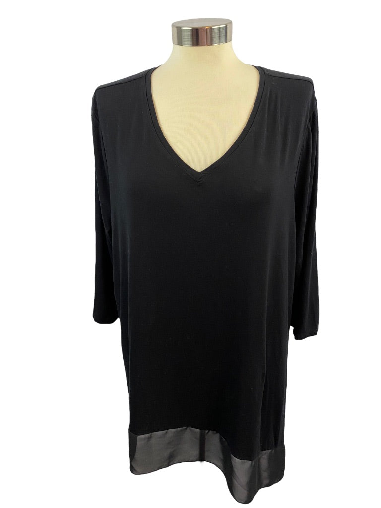 18/20 Lane Bryant Women's Black V-Neck Shirt Flounce Hem Pullover Top
