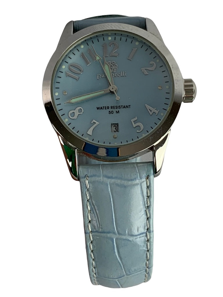 Pastorelli Women's Blue Silvertone Women's Wristwatch Leather Band Working