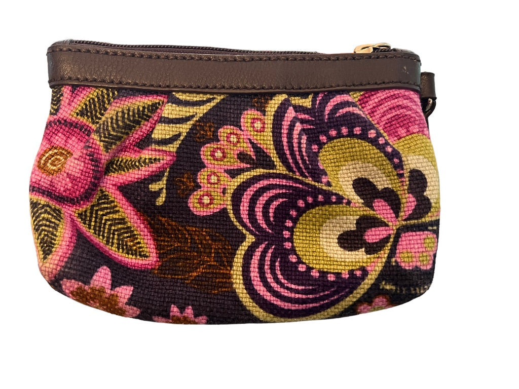 Spartina Pleated Wristlet in Purple Floral Linen 6.5" x 4.25"