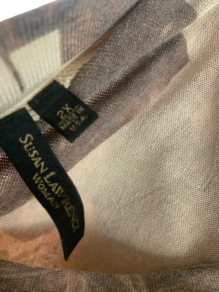 2X Susan Lawrence Women's Lightweight Pleated Brown Print Cardigan