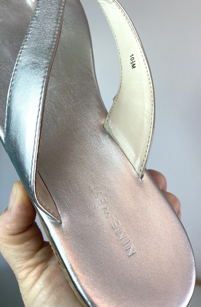 10.5 Nine West Silver Thong Sandal Flip Flop Cork Sole Women's