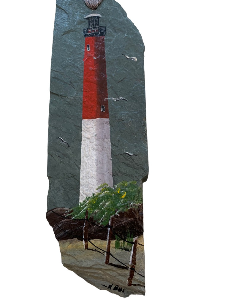 Small 8" Handpainted Slate Lighthouse Signed Ready to Hang