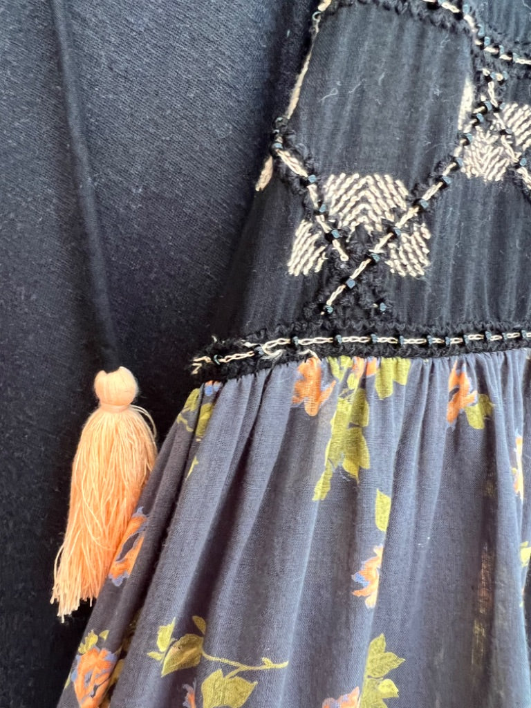 Small Free People Black Boho Flare Sleeve Tunic Blouse