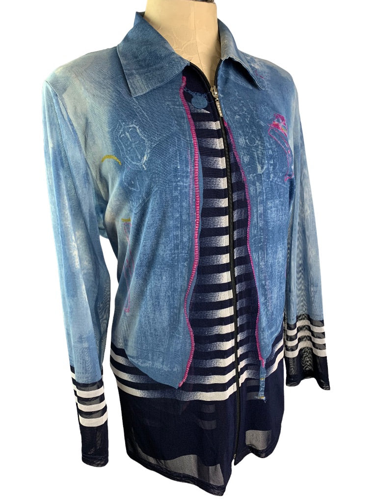 XXL Modelia Women's New Blue Twin Set Mesh Jacket Denim Design