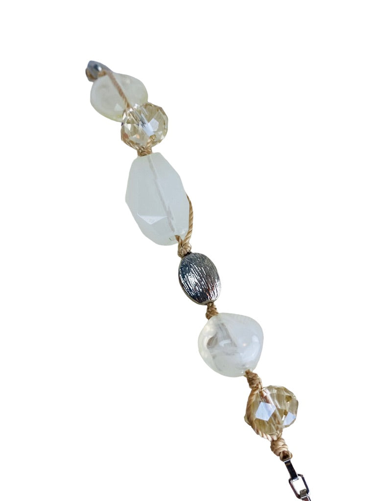 Ann Taylor Loft Silvertone Box Chain 37" Beaded Necklace Mixed Materials